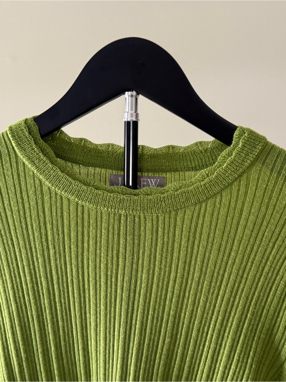 NWOT J.Crew Ribbed Long-Sleeve Crewneck Wool Sweater Pear Green Sz L - Picture 3 of 12